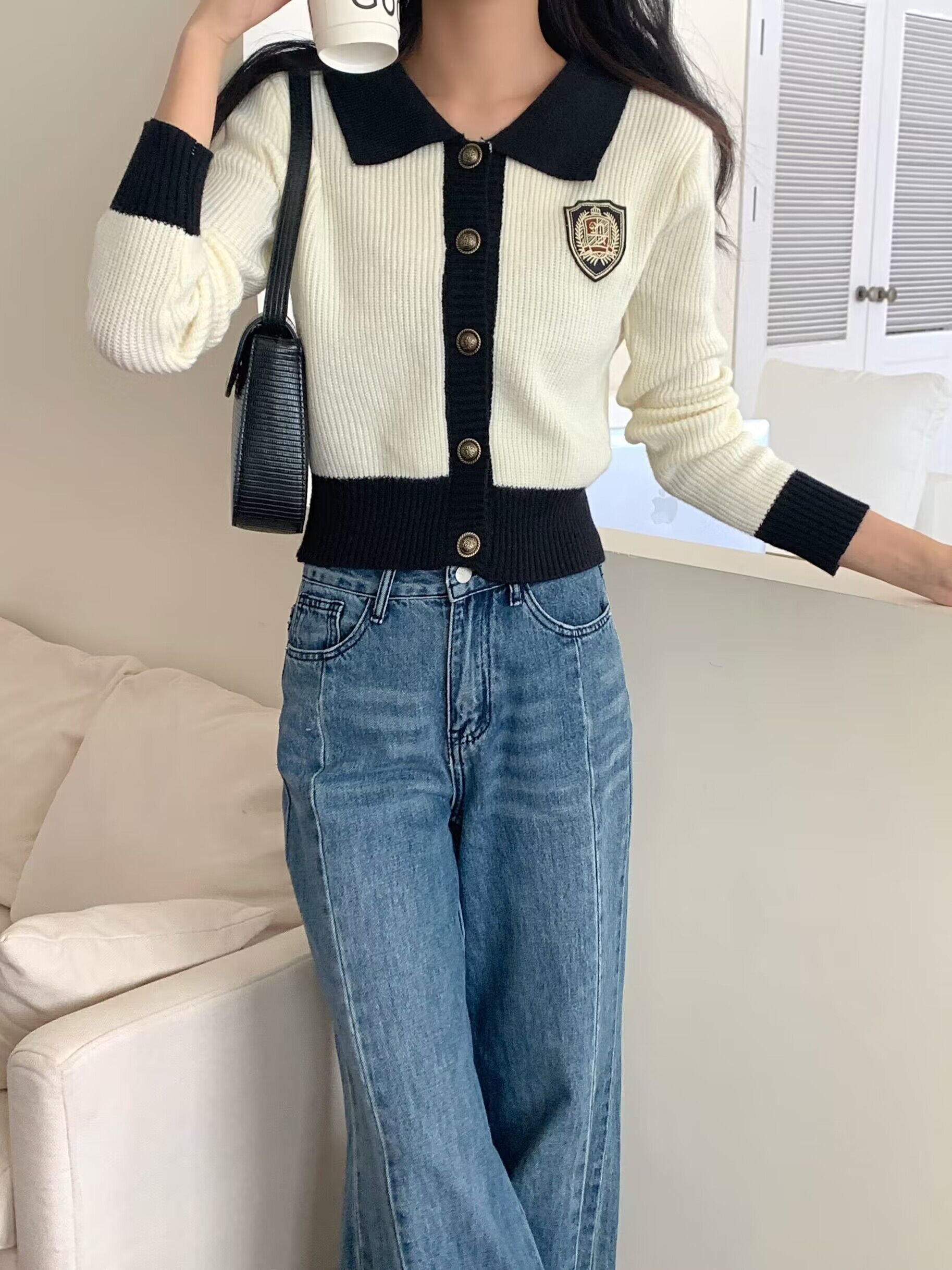 毛衣女2023春裝新款美式插肩辣妹風短款小個子針織衫上衣