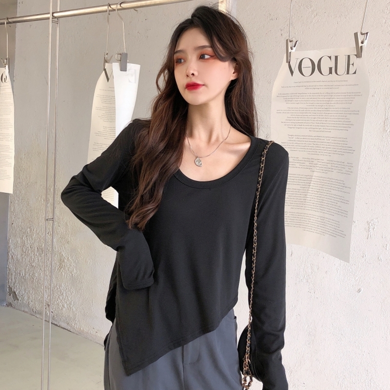 Actual shot of ammonia-rich velvet, autumn and winter wear, brushed design, niche bottoming shirt for women, long-sleeved T-shirt for women