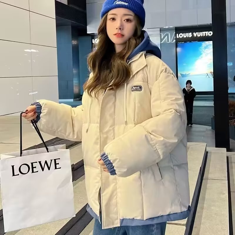 Escape from the Earth American splicing fake two-piece cotton coat for women's trendy couple new thickened cotton coat winter coat