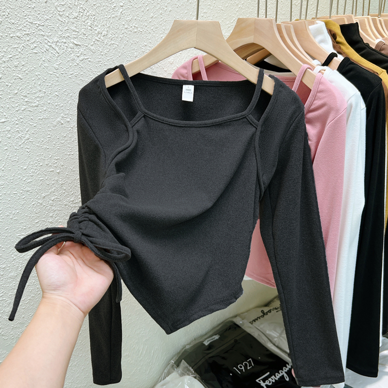 Actual shot of ammonia-rich velvet autumn and winter niche bottoming shirt for women brushed warm long-sleeved T-shirt