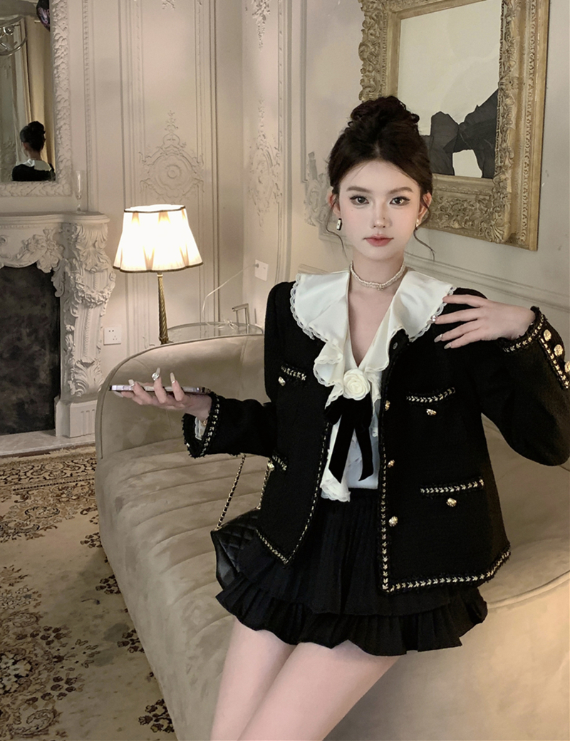 實拍秋裝復古千金小香風外套高級感氣質名媛粗花呢編織上衣女