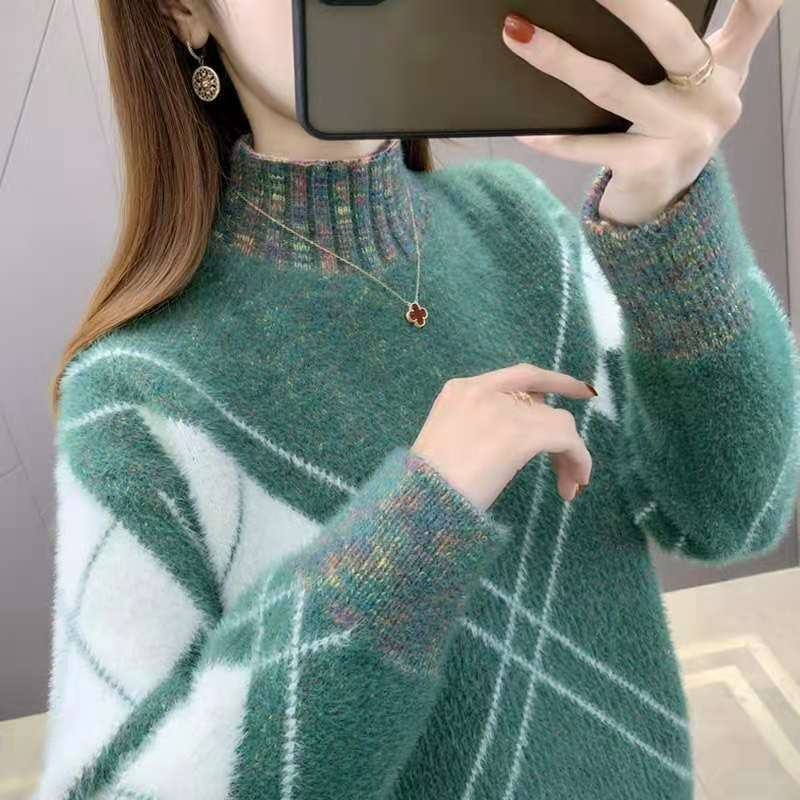 水貂絨加厚毛衣女秋冬季年新款套頭針織衫寬鬆韓版百搭打底衫