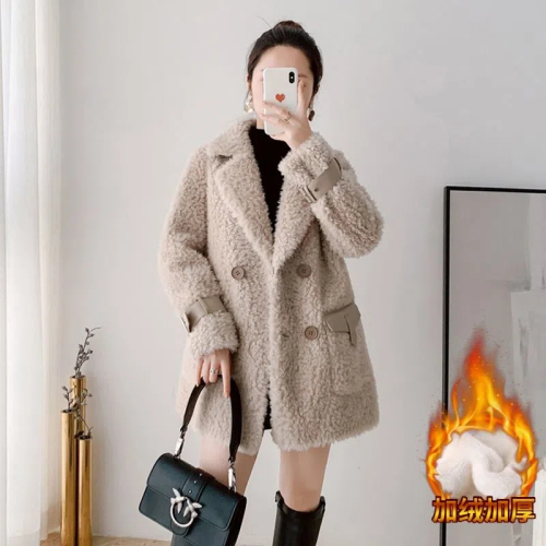 羊羔毛羊剪绒外套2023秋季新款韩版时尚中长款加厚保暖羊羔毛大衣