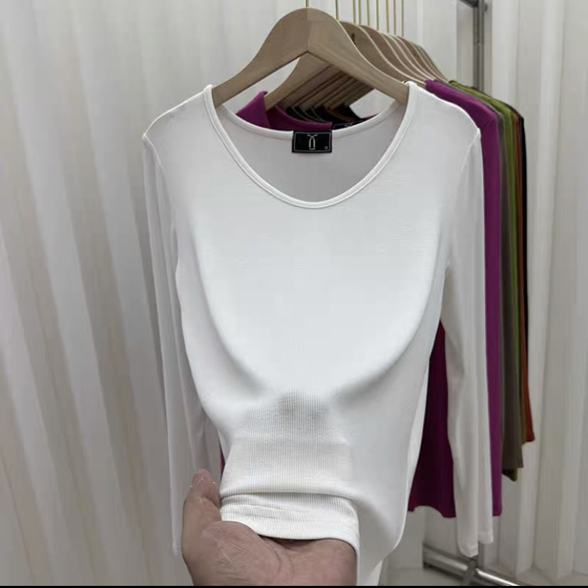 Versatile V-neck long-sleeved inner bottoming shirt T-shirt for women slim and slim solid color threaded knitted casual top small shirt autumn