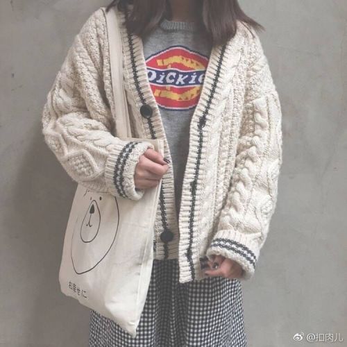 Cute age-reducing warm college style knitted cardigan oatmeal sweater jacket a must-have for soft girls