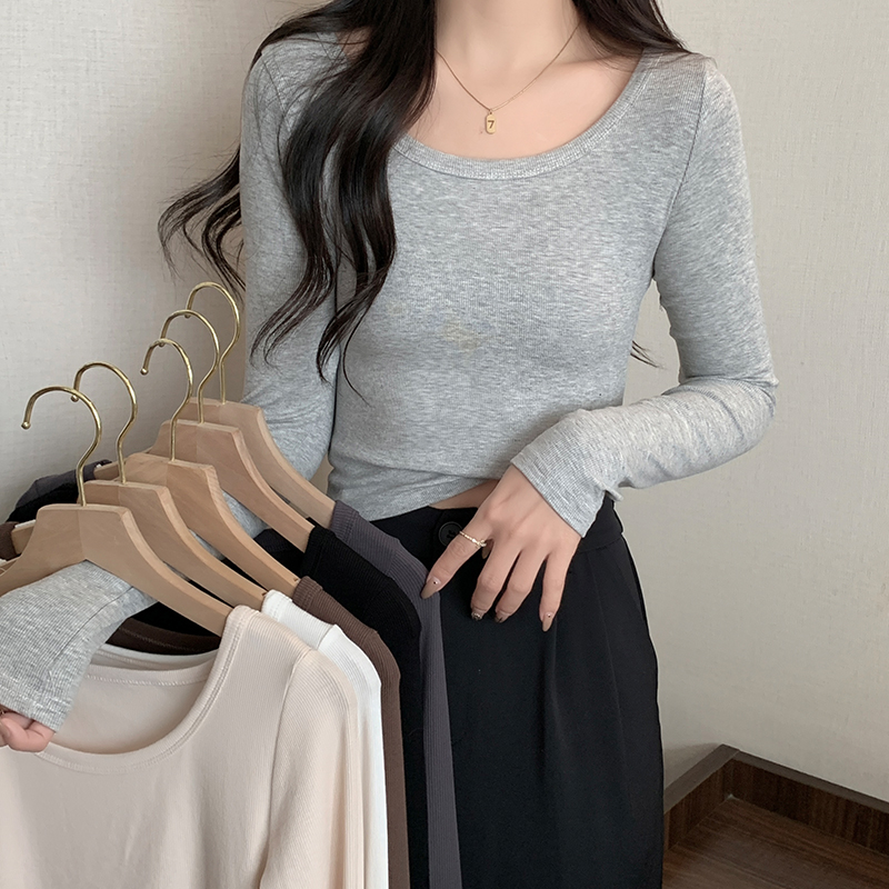 #實拍德絨打底衫女裝秋冬長袖t恤設計感小眾辣妹短款內搭上衣