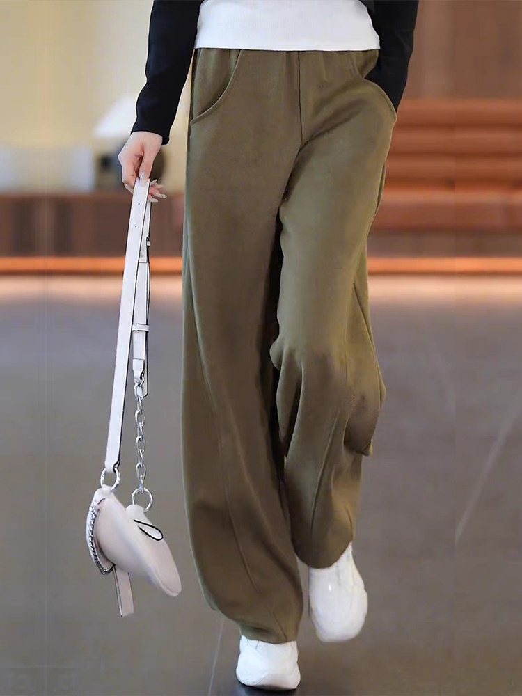 衛褲休閒百搭氣質大碼顯瘦加絨闊腿長褲女2023秋冬季保暖新款褲子