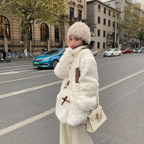 Lamb wool jacket for women, street plush, thickened, casual, versatile, autumn and winter, Korean version, new bow-knot cotton coat, trendy cotton coat