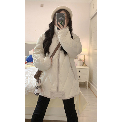 Real shot of diamond-shaped down-padded jacket 2023 winter new American student Korean style female padded jacket oversize trendy