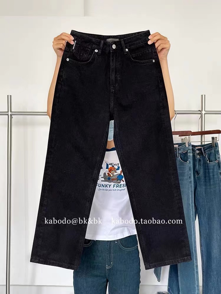 Kabodo82713牛仔褲女卡布2023秋款直筒褲歐貨高腰黑色九分法棍褲