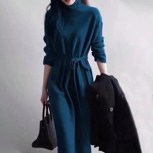 Long turtleneck sweater dress for women in autumn and winter new niche Korean style ins over-the-knee sweater wool knitted skirt dress