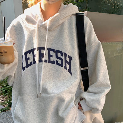 字母印花加厚衛衣女甜酷韓系寬鬆oversize加絨連帽上衣外套冬