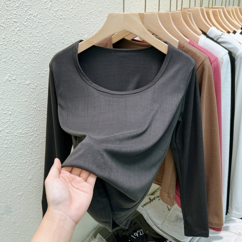Ammonia velvet square collar autumn and winter bottoming shirt long-sleeved T-shirt brushed