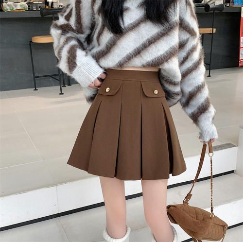 Actual shot ~ New autumn and winter woolen pleated skirt for women high-waisted slimming A-line versatile anti-exposure short skirt