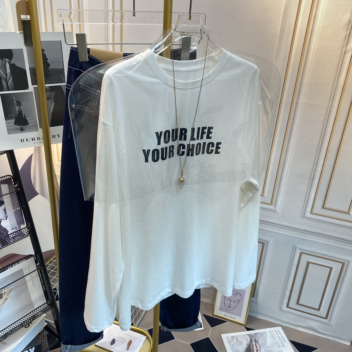American heavyweight t-shirt, pure cotton long-sleeved T-shirt, trendy brand top, loose spring and autumn bottoming shirt