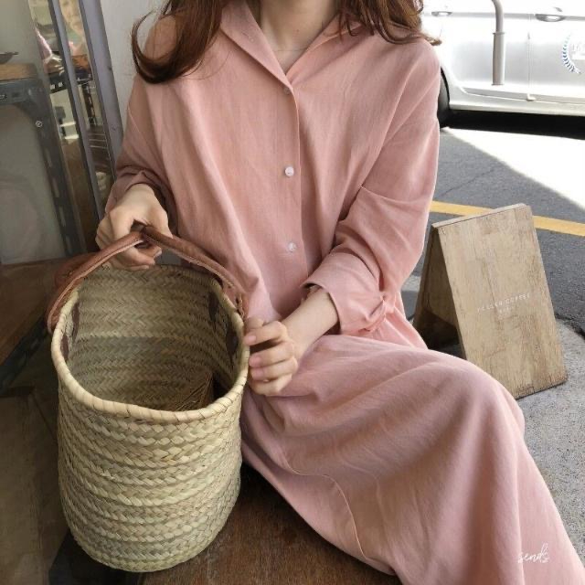 秋季新款韓國慵懶風簡約時尚超長款過膝襯衣女裝純色翻領開衫襯衫
