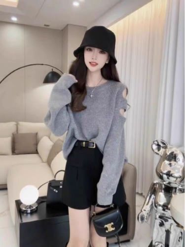 Careful off-shoulder all-match pullover sweater for women 2023 autumn and winter New Annan recommended sleeveless shirt layering