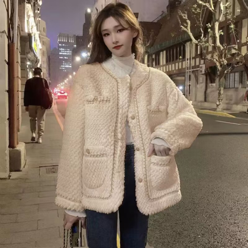 2023 new autumn and winter Korean style small fragrant style lamb wool coat for women loose thickened imitation fur one-piece top