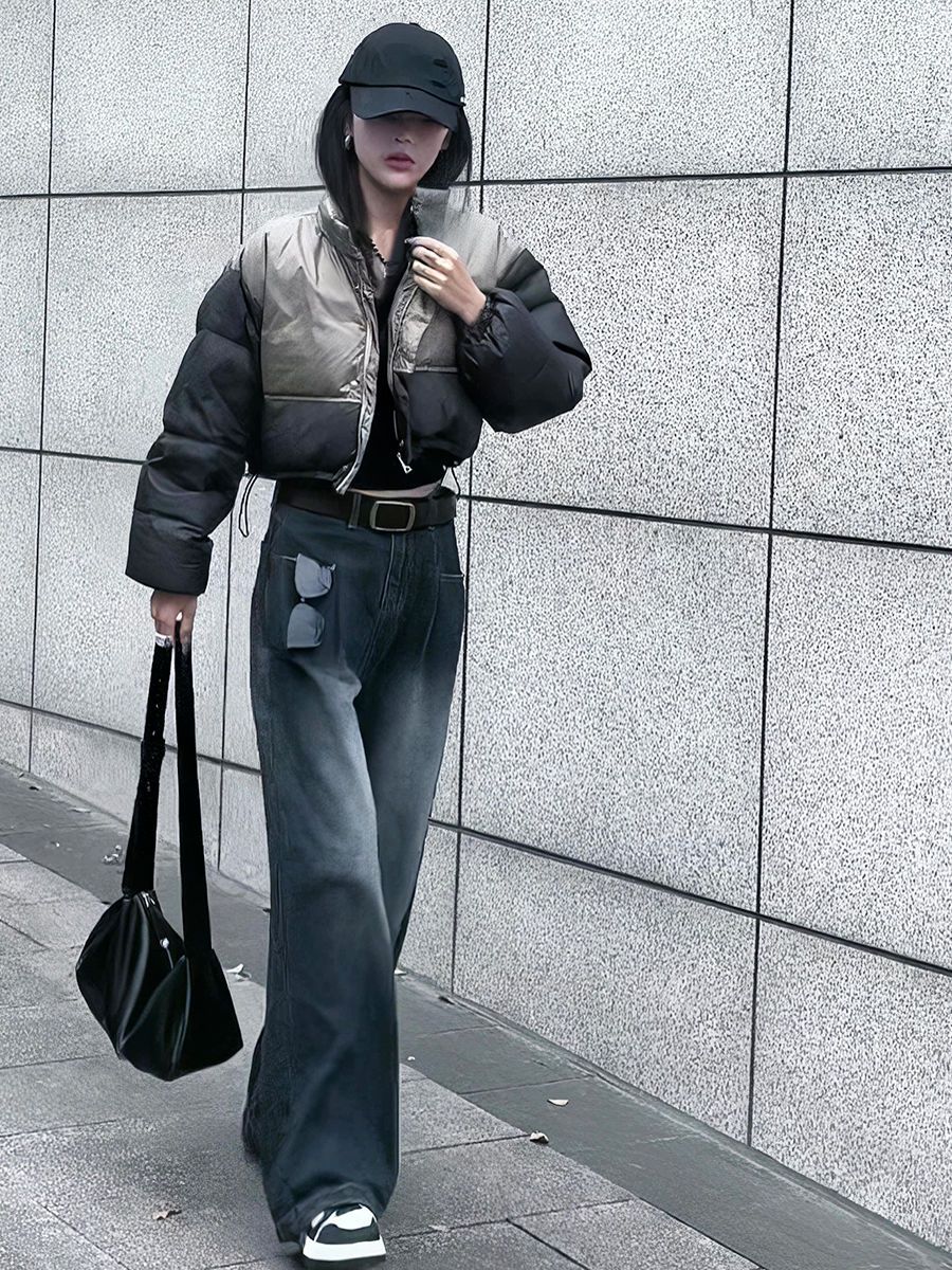 Color-blocked thickened short warm cotton coat for women 2023 winter new Korean style fashionable loose versatile cotton coat jacket trend