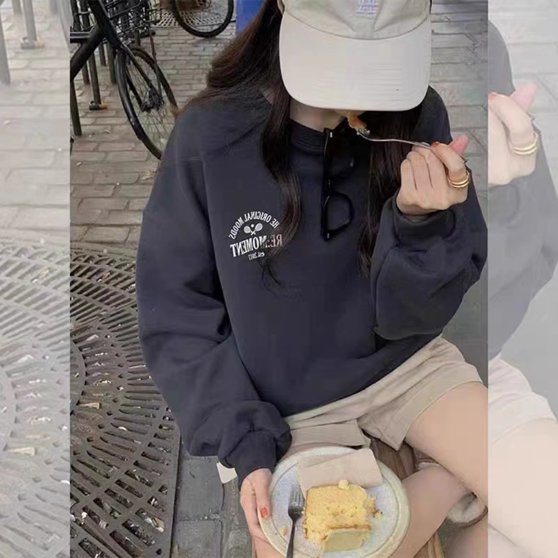 Thin Chinese cotton milk silk plus velvet Chinese cotton silver fox velvet round neck printed sweatshirt for women couple quality