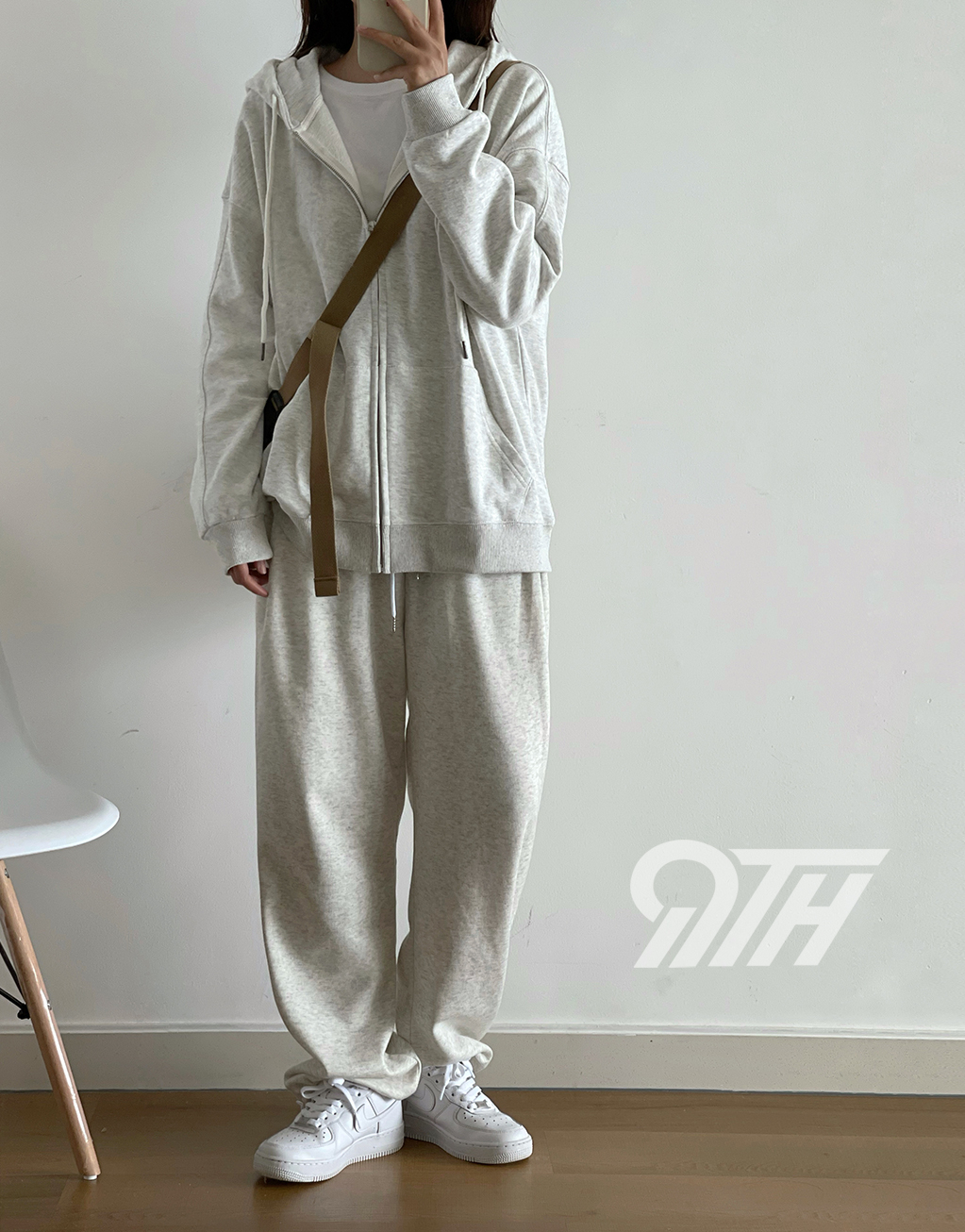 6535 cotton hooded zipper sweatshirt floral gray spring and autumn long-sleeved cardigan jacket two-piece fashion suit