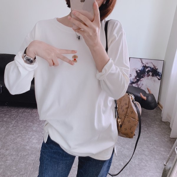 DeRong autumn and winter towel embroidered thick brushed long-sleeved T-shirt women's bottoming shirt