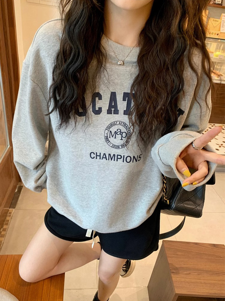 Harajuku BF thickened velvet pullover round neck sweatshirt for female students salt loose top autumn and winter coat lazy style