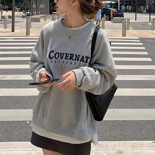 Official picture plus velvet loose casual sweatshirt women's autumn and winter coat vintage round neck long-sleeved bottoming shirt tops Korean women's clothing