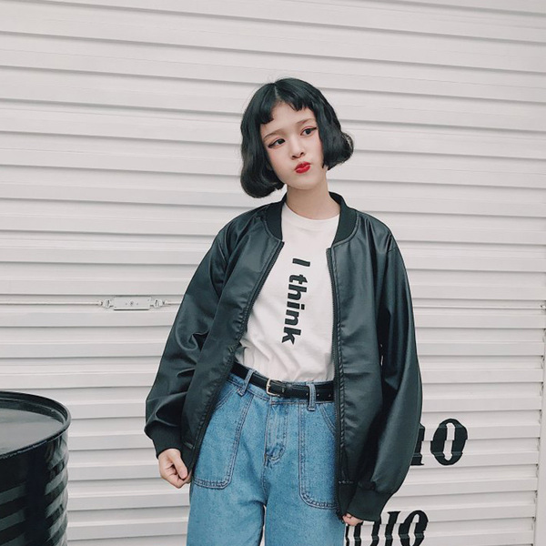 Spring and Autumn Korean Harajuku style motorcycle pu leather jacket Korean style baseball uniform short jacket for women