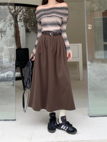 Actual shot ~Autumn and winter woolen pleated skirt for women, high waist, slimming A-line cover-up umbrella skirt, mid-length skirt