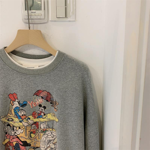 Official picture Korean version  autumn and winter round neck Disney cartoon pattern sweatshirt for women loose and fun versatile top