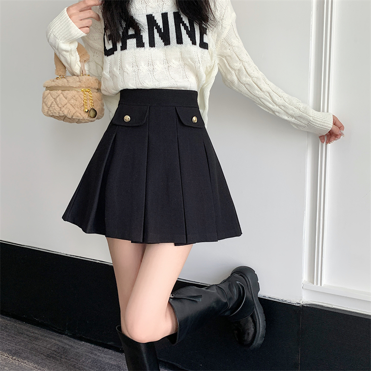 Actual shot ~ New autumn and winter woolen pleated skirt for women high-waisted slimming A-line versatile anti-exposure short skirt