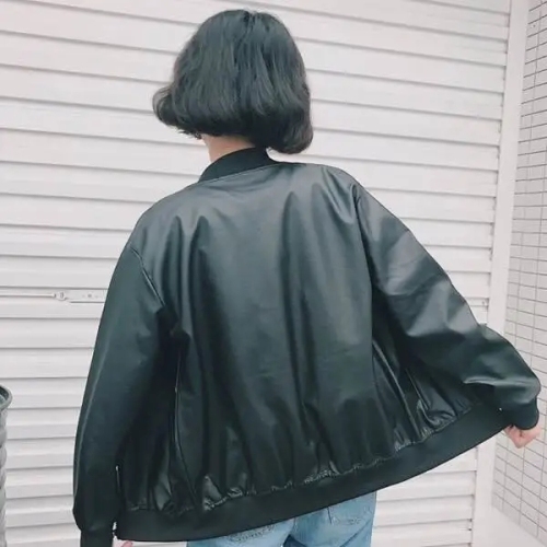 Spring and Autumn Korean Harajuku style motorcycle pu leather jacket Korean style baseball uniform short jacket for women