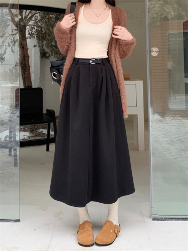 Actual shot ~Autumn and winter woolen pleated skirt for women, high waist, slimming A-line cover-up umbrella skirt, mid-length skirt
