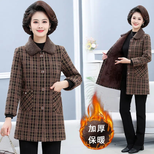 Composite autumn and winter velvet thickened mid-length cotton coat for women imitation sherpa Korean style popular print