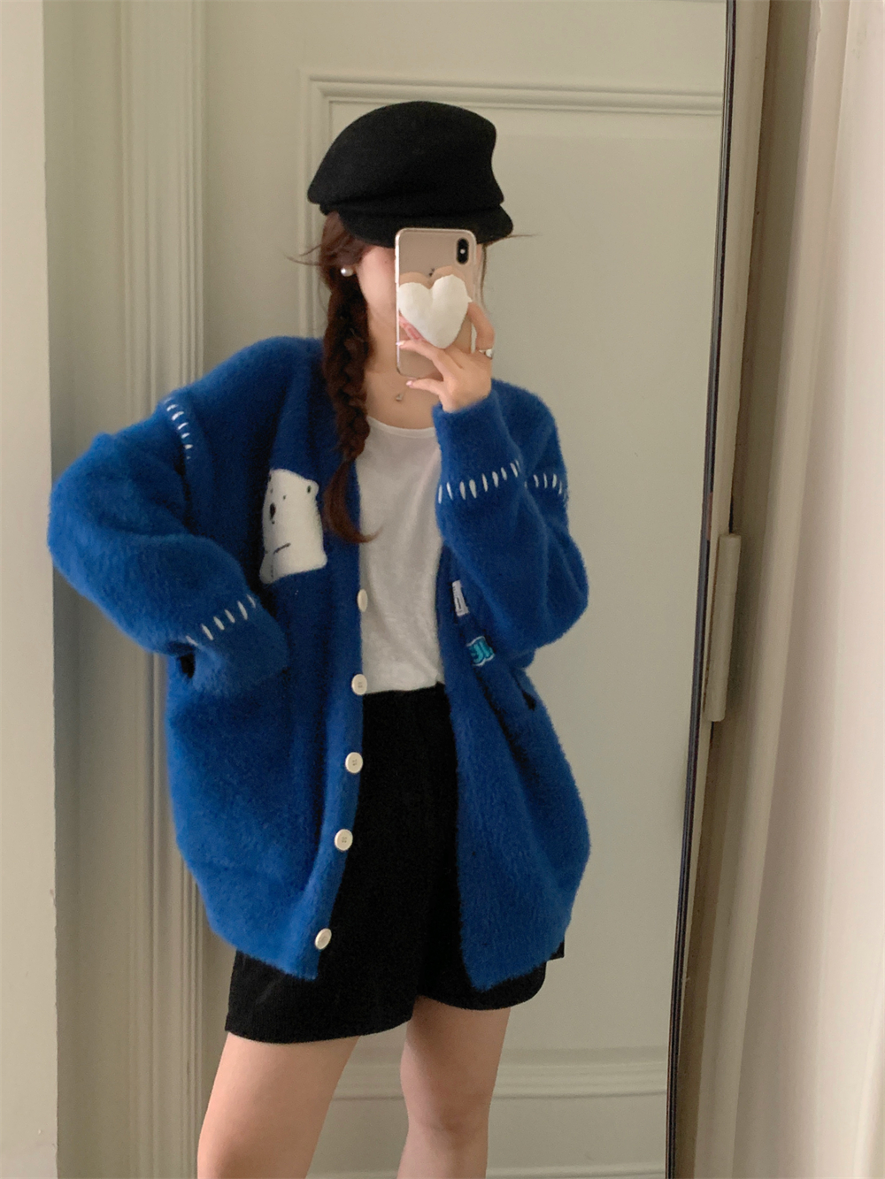 Real shot of heavy industry bear towel embroidered imitation mink sweater jacket