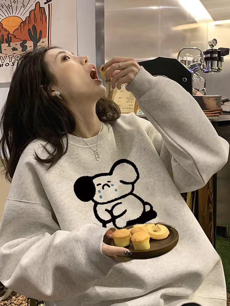 2023 華棉複合薄款310克/加絨410克 秋冬裝衛衣女印花寬鬆大碼