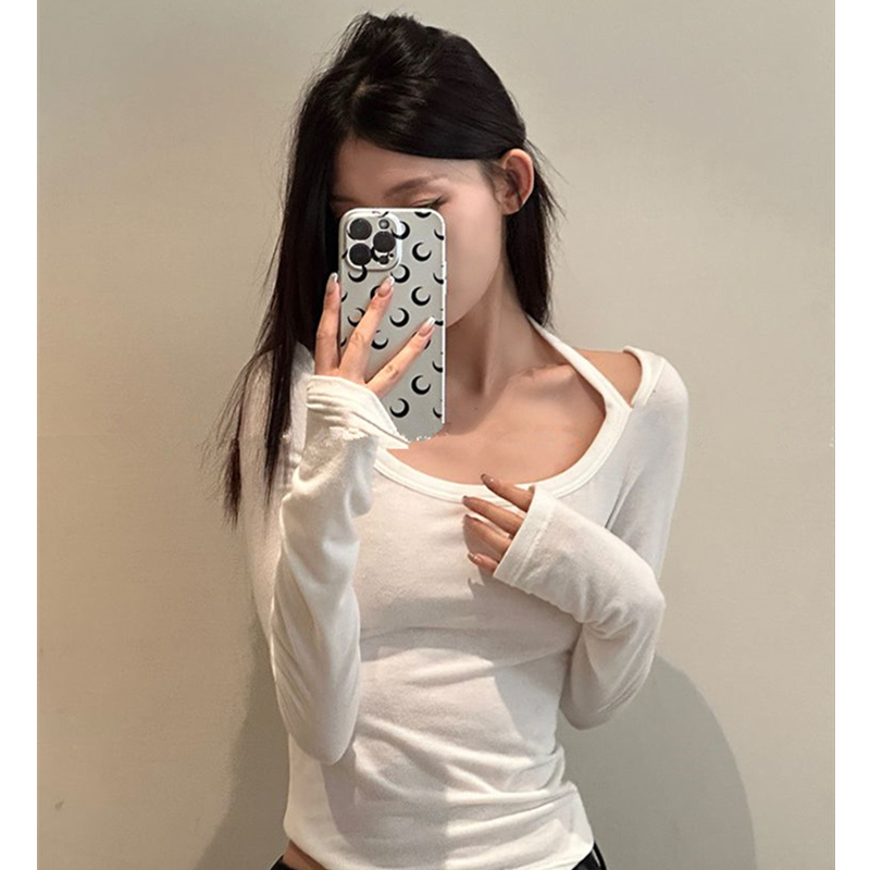 長袖辣妹純欲風掛脖t恤女秋季修身上衣潮