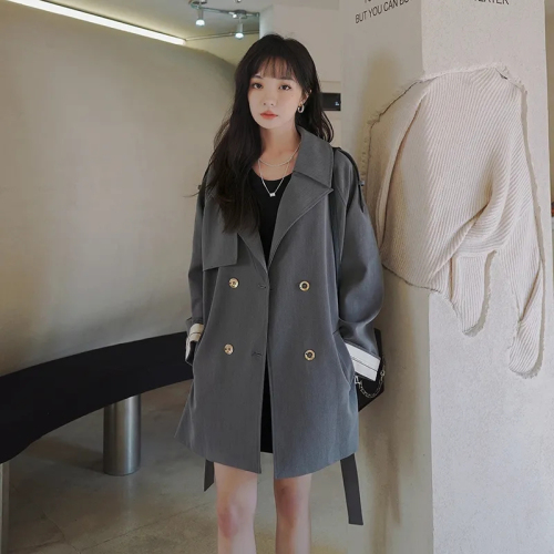This year's popular gray trench coat women's 2023 spring new small high-end temperament British style coat