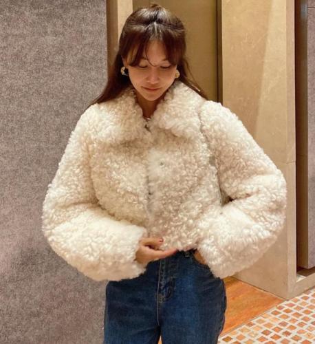 INS Dongdaemun, South Korea~The Wealthy Flower imitation fur curly hair temperament lapel fur one-piece short coat