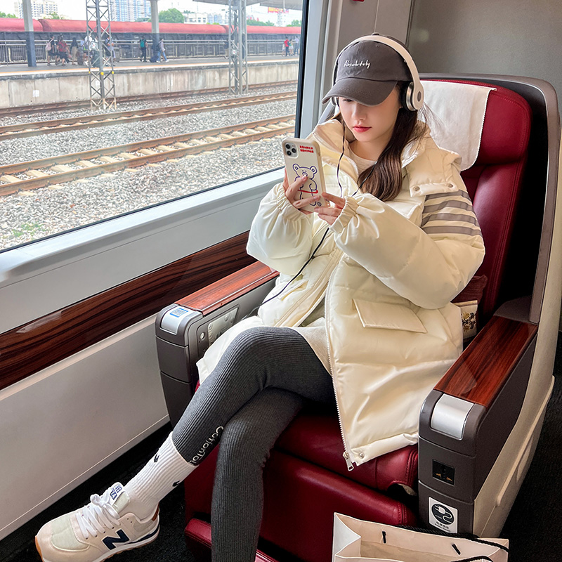 Chen Xingnuo Goodbye Charles Klein blue four-bar workwear style down jacket women's winter coat cotton coat