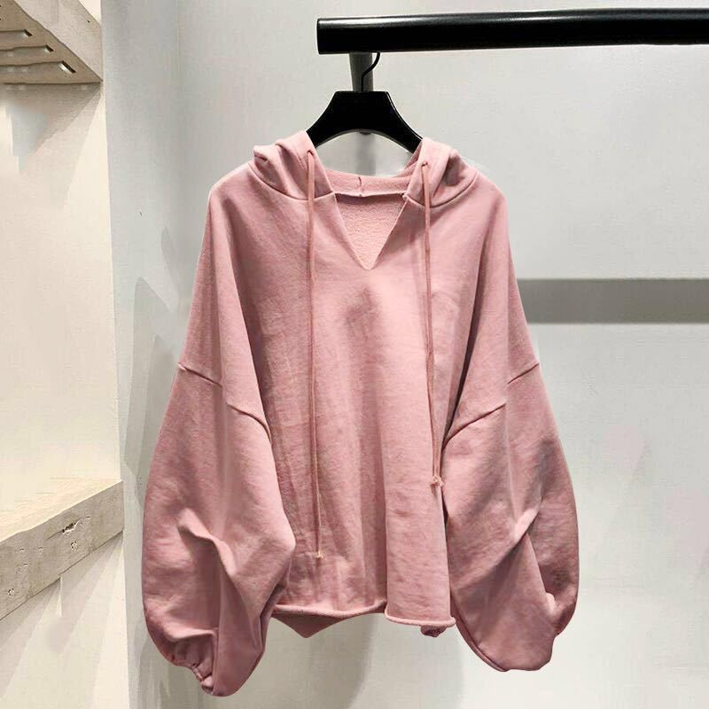 2023 Autumn and Winter Sweatshirt Women's Large Size Thin BF Lazy Style V-Neck Hooded Korean Style Batman Loose Top