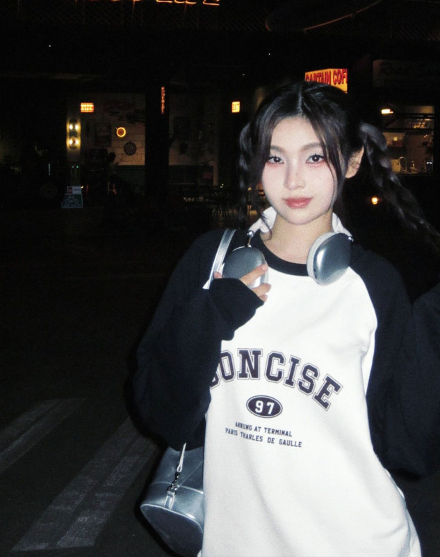 American retro raglan sleeve sweatshirt for women oversize autumn letter print splicing long sleeve loose round neck top