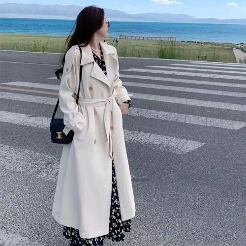 2023 this year's popular new British windbreaker women's autumn and winter mid-length small high-end white coat jacket