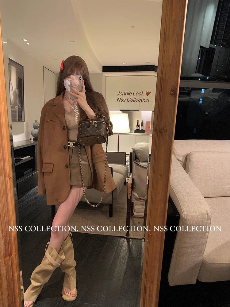 Maillard Get Textured Suit Niche Brown Retro Suit Jacket Women's 2023 Spring and Autumn Fashion New Style