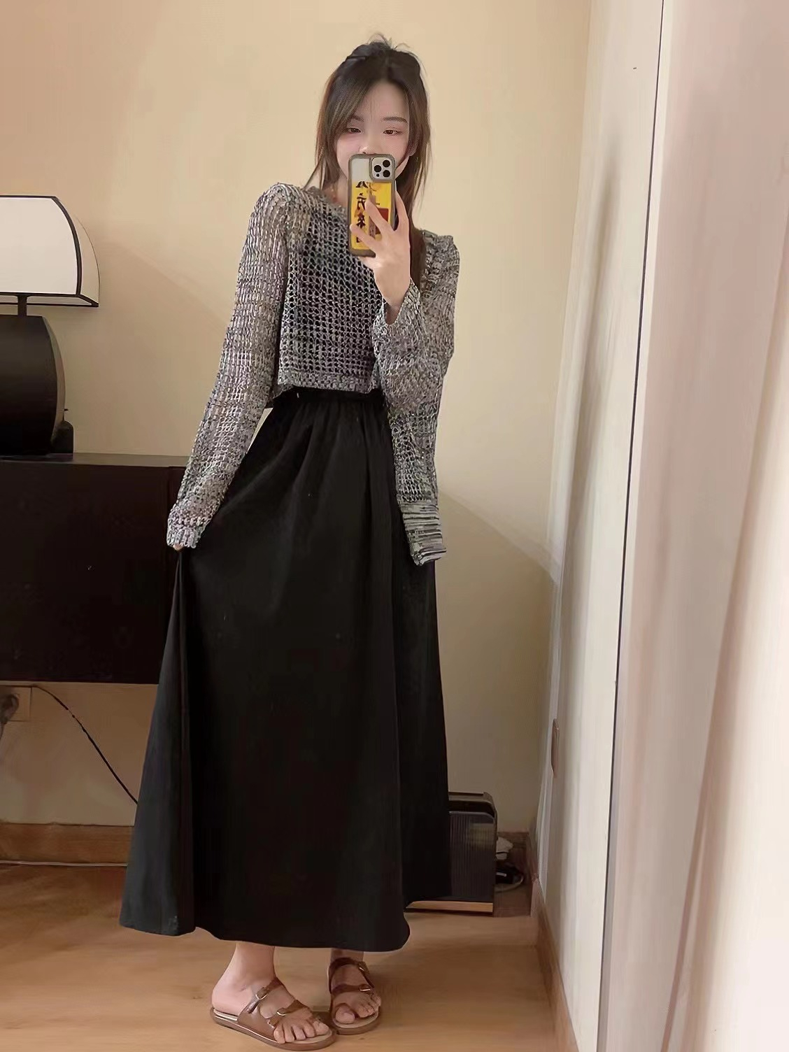 MK thirteen lines women's loose hollow small sexy long-sleeved sun protection pullover round neck sweater top