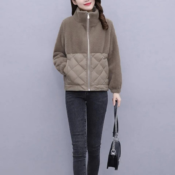 Fashionable short spliced ​​cotton jacket for women 2023 new winter style small fragrance loose slimming thickened versatile cotton jacket