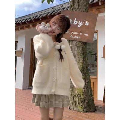 慵懶風毛衣外套女秋冬2023新款毛絨絨設計感奶系穿搭長袖針織開衫