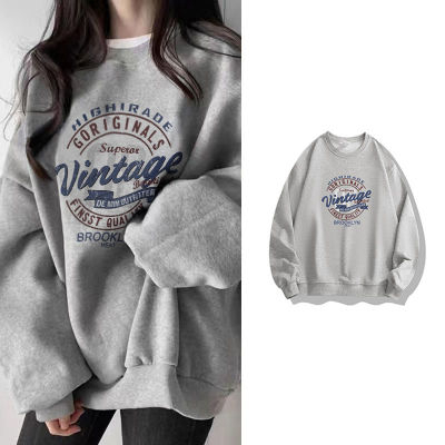 Harajuku BF thickened velvet pullover round neck sweatshirt for female students salt loose top autumn and winter coat lazy style