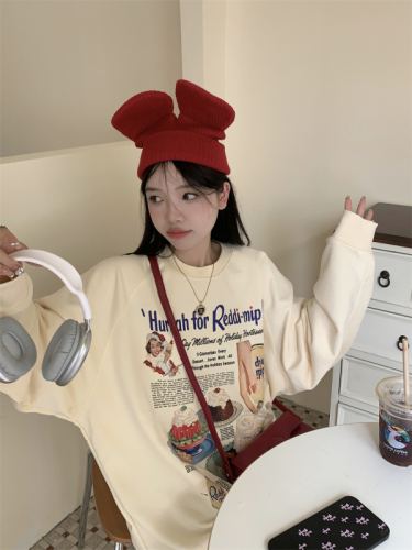 Official picture of autumn retro American sweatshirt for women spring and autumn thin loose lazy style long-sleeved round neck top jacket ins